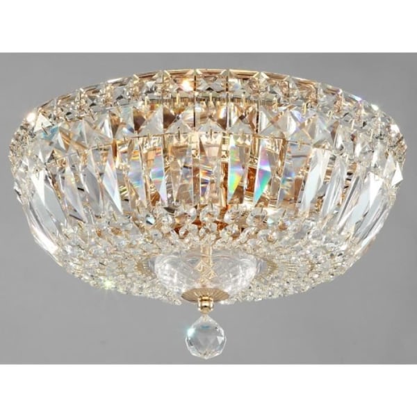 Basfor Semi-Flush Mount Loftslampe, antikguld og krystal, 3 lys, E14