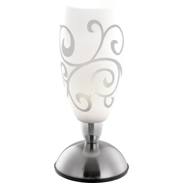 Bordslampa i matt krom nickel - Satin opalglas - Strömbrytare - Ø 12,5 x H 28 cm Vitt och matt nickel