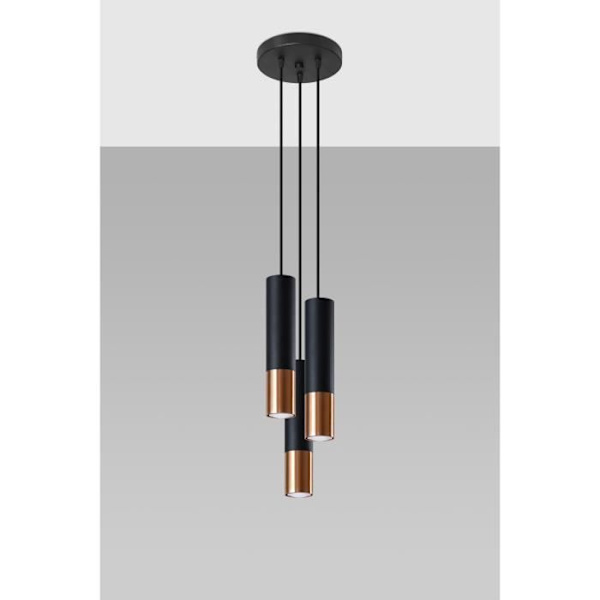 LOPEZ Pendel 3P GU10 LED Modern Loft BOHO Design Korridor -Sort/Kobber svart/koppar
