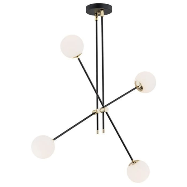 Argon ABSTRACT 4-Light Multi-Arm Pendelt Loftslampe - Mat Opal, Sort Struktur, Messing Elementer