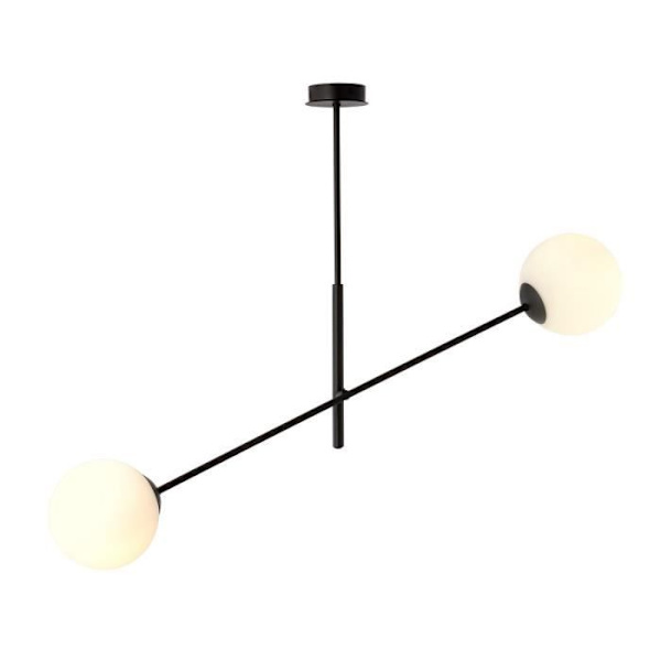 Emibig LINEAR Modern svart linjär taklampa med vit glasskärm, 2x E14