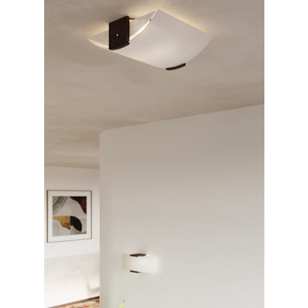 Moderne loftslampe i træ og glas - SOLLUX - Emilio E27 - 2 pærer - Hvid/Wenge