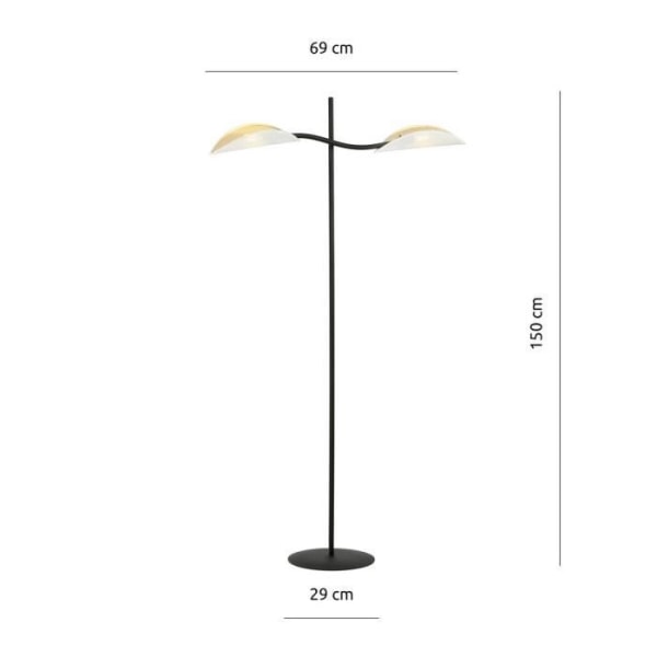 Emibig LOTUS Lotus multi-arm gulvlampe sort med hvid og guld stofskærm, 2x E14