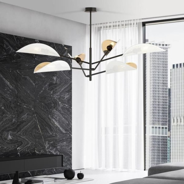 Emibig VENE Black Vene Semi-Flush Mount Taklampa med flera armar med vit och guld tygskärm, 6x E14