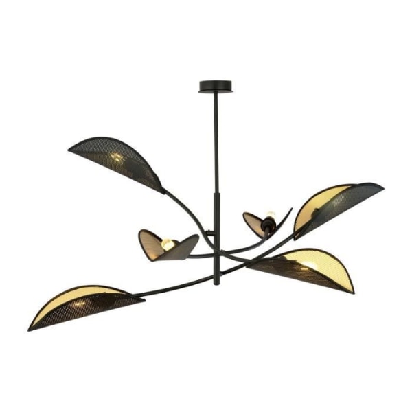 Emibig LOTUS Sort Multi-Arm Semi-Flush Mount Lotus Loftslampe med sort og guld stofskærm, 6x E14