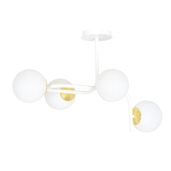 Emibig RAGNAR Taklampa Ragnar Vit/Guld V1 Globe med vit glasskärm, 4x E14