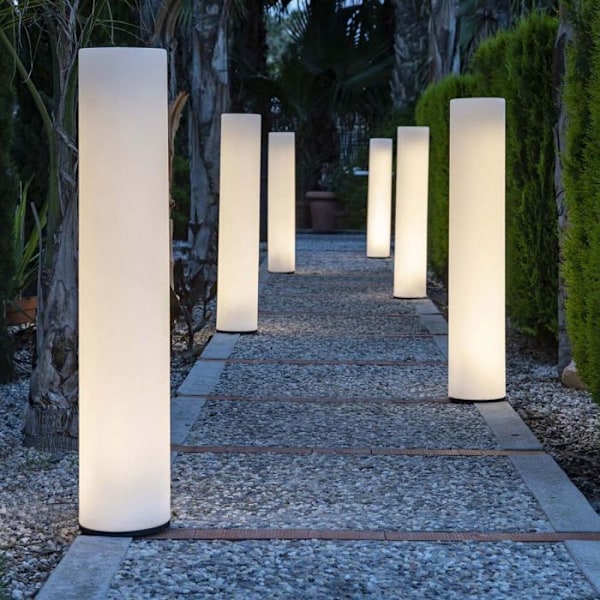 Hvid polyethylen gulvlampe Indoor Outdoor Fity Ø19 x H160 cm genopladeligt batteri + fjernbetjening - Justerbar lysfarve