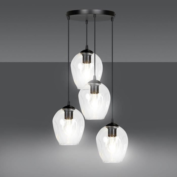 Emibig ISTAR Taklampa Istar Black Cluster med transparent glasskärm, 4x E27