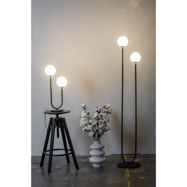 Gulvlampe - Argon - FERRONE - Multi Arm - Matt Opal - Sort struktur - Messingelementer Svart, Matt Opal, Mässing