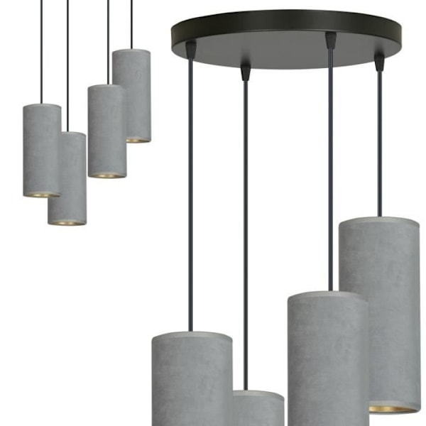 Emibig BENTE Sort nedhængt loftslampe med grå stoflampeskærm - 4x E14