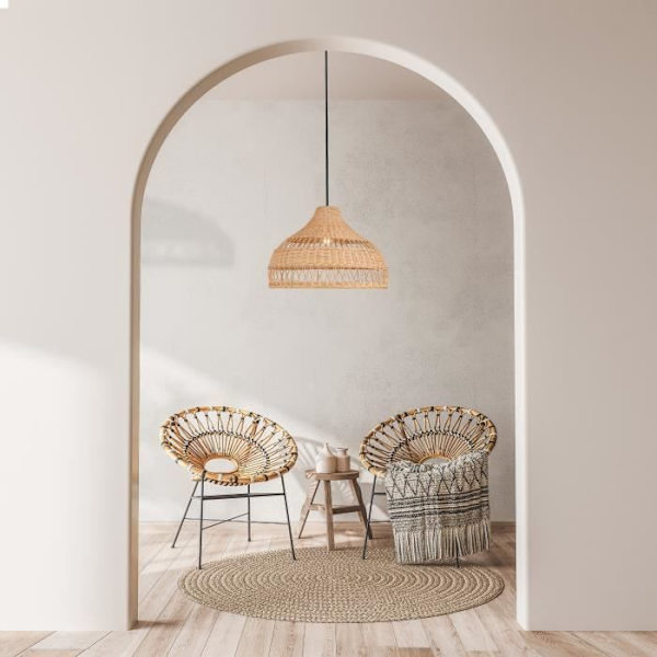 Suspension - BOHO - D500 - Sort - Rotin - E27 - Indendørs Natur, svart