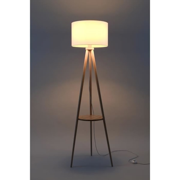Lampadaire - SOLLUX - AUSTIN - Trépied - Naturligt Træ - Hvid - E27 - IP20 Blanc + naturligt trä