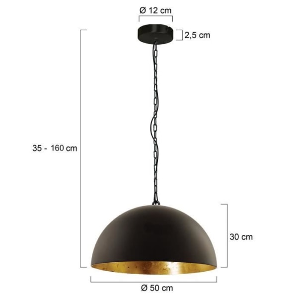 Hängande Taklampa - Sienna - Halvcirkeldom - Matt Svart - Guldinteriör - E27 60W