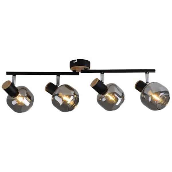 FUMOSO 4-punktslist i svart metall, naturträ och svart rökt glas