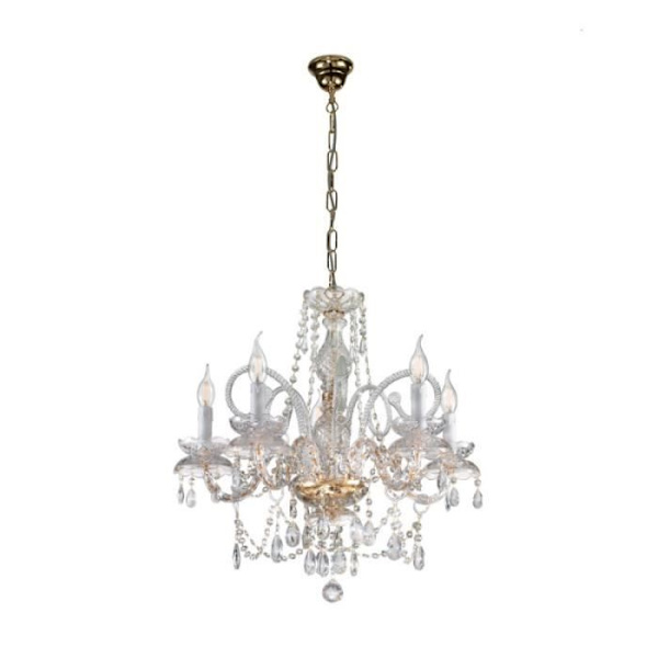 Krystal lysekrone - KOLARZ - AMARO - Gul 24 Karat - 5 pærer - 60 cm i diameter