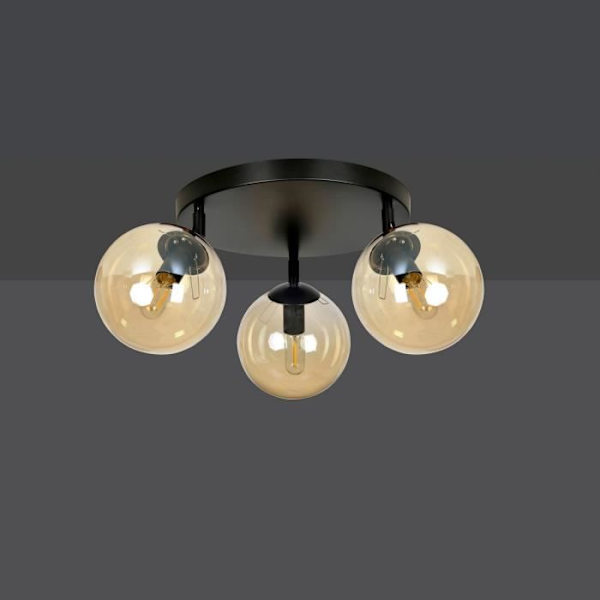 Emibig TOFI Tofi Svart klottakslampa med bärnstensfärgad glasskärm, 3x E14