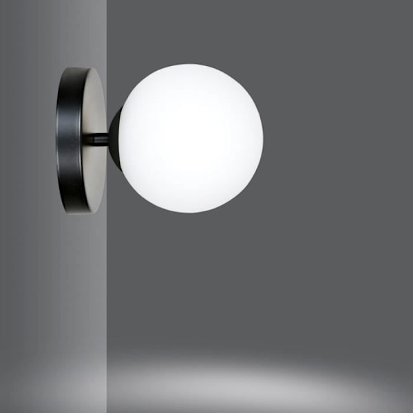 Emibig BIOR Sort globe væglampe med hvid glasskærm, 1x E14