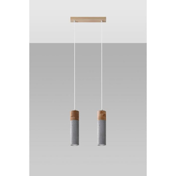 Loftslampe - SOLLUX - Zane Bar - Grå Beton - Naturligt træ - 30 cm