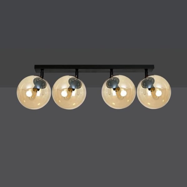 Emibig TOFI Tofi Globe loft spotlight bar sort med ravfarvet glas lampeskærm, 4x E14