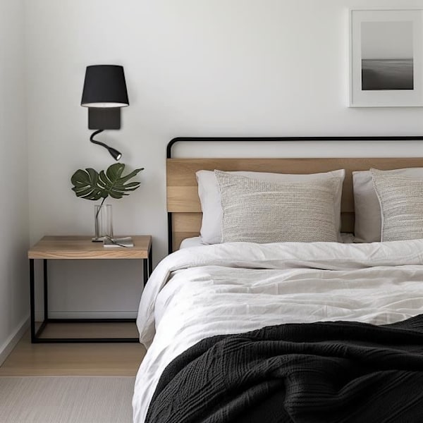 Væglampe - NABIA - Mat Sort - E27 - LED 3W - USB Port