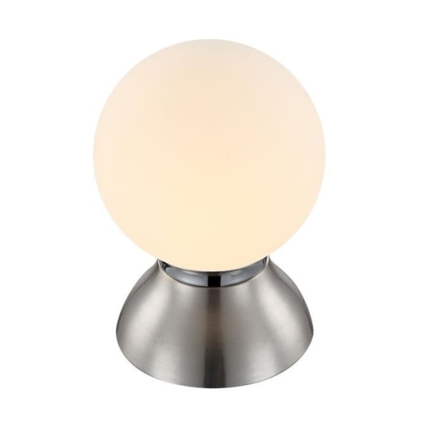 Matt krom nickel bordslampa - Opalglas - Strömbrytare - Ø 14 x H 20 cm