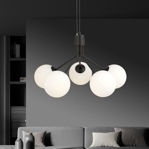 Emibig NOVA Nova Globe taklampa svart med vit glasskärm, 5x E14