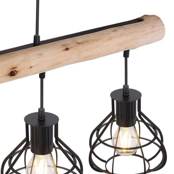Hängande lampa - CLASTRA - Modell CLASTRA - Trä och metall - Längd 90 cm - E27