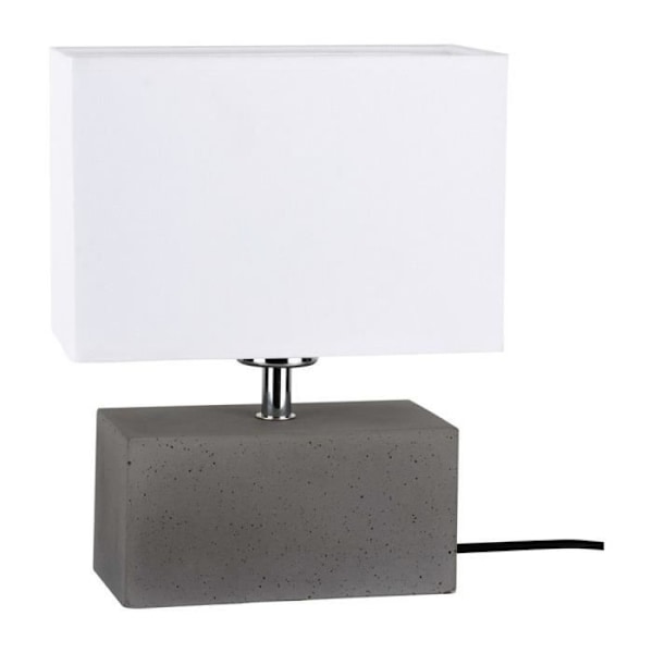 Bordslampa i grå betong, rektangulär design, vit lampskärm, 1 glödlampa, STARK