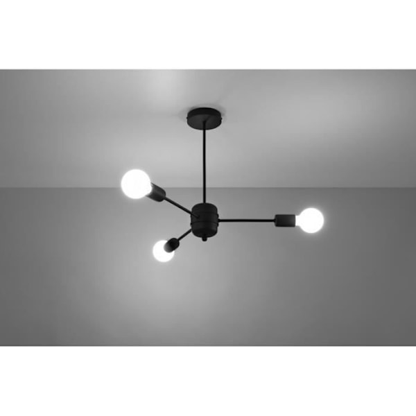 Plafondslampa - SOLLUX - Lango - Svart - 3x E27 - Stål - Konstnärlig design