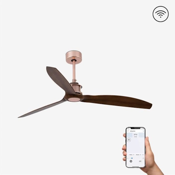 Faro JUST kobberventilator, træloftsventilator med smart jævnstrømsmotor
