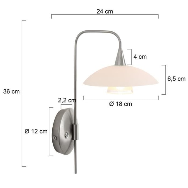 Sienna TallerkenDome væglampe børstet stål, mat hvidt glas, mat transparent