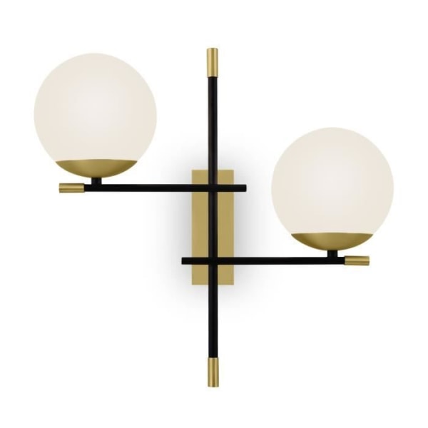Vägglampa 2 lampor, Modern Style, i guldfärgad metall, 2 vita taklampor i glas exkl. 2 x E14 40w 220v