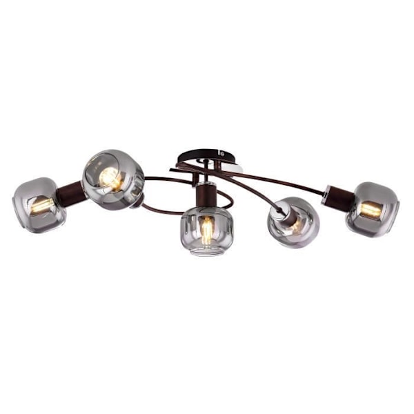 Taklampa i bronsmetall, krom, rökt glas, LxBxH:630x380x210, exkl. 5xE14 40W 230V