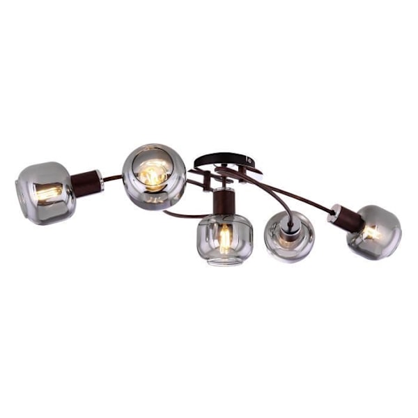 Taklampa i bronsmetall, krom, rökt glas, LxBxH:630x380x210, exkl. 5xE14 40W 230V