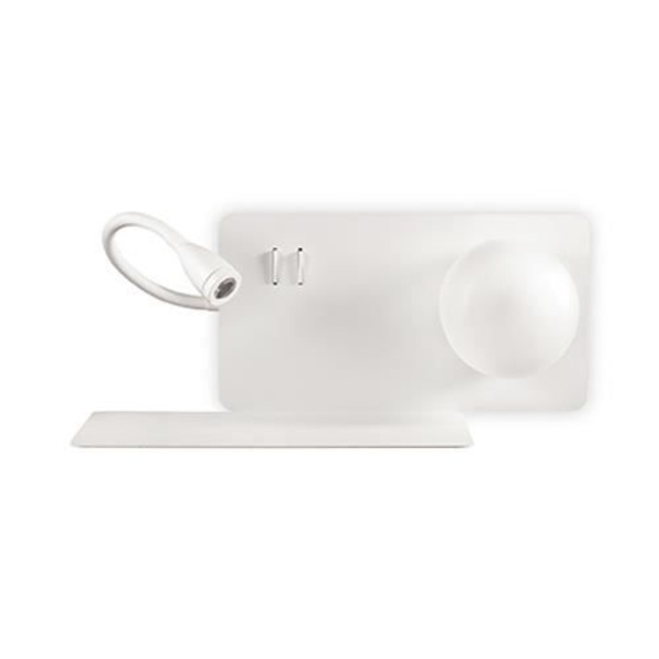 LED væglampe - IDEAL LUX - BOOK-1 - Gummiarmeret fleksibel arm - USB-stik - Metal og satineret glas