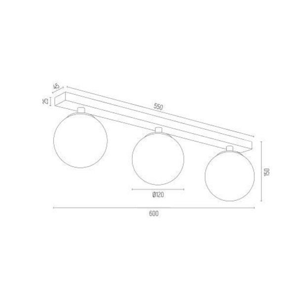 Plafonnier - Argon - FLAVIO - 3 Lyskilder - Messing Stål - Mat Opal Glas - IP44