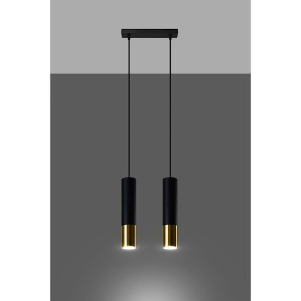 LOOPEZ 2 GU10 LED Pendellampa Modern Loft BOHO Design Corridor -Svart/Guld