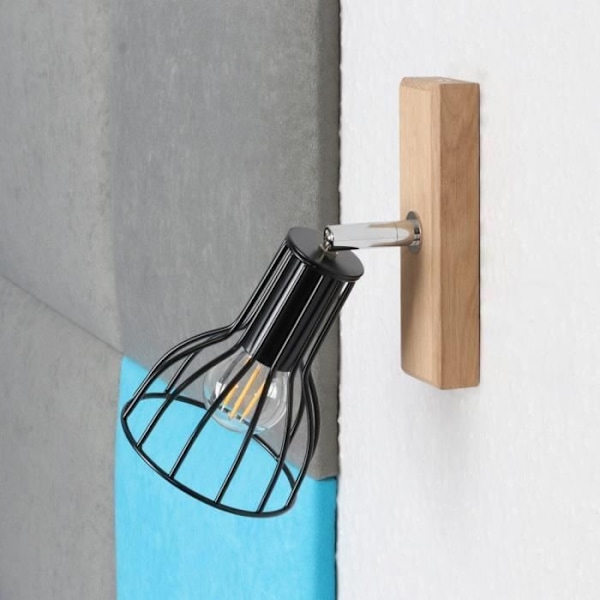 Vägglampa i oljad ek, 1 glödlampa, svart "wire" design, MEGAN oljad ek