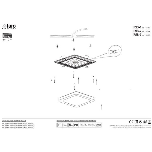 Faro - Iris-1 LED firkantet loftslampe L22,5 cm - Pink Grå