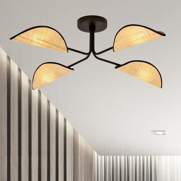 Emibig GOMEZ Gomez Design Semi-Flush Mount Taklampa i svart rotting med brun tygskärm, 4x E14