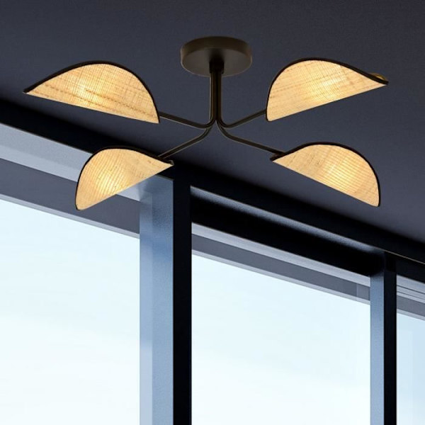 Emibig GOMEZ Gomez Design Semi-Flush Mount Taklampa i svart rotting med brun tygskärm, 4x E14