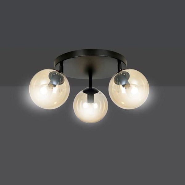 Emibig TOFI Tofi Svart klottakslampa med bärnstensfärgad glasskärm, 3x E14