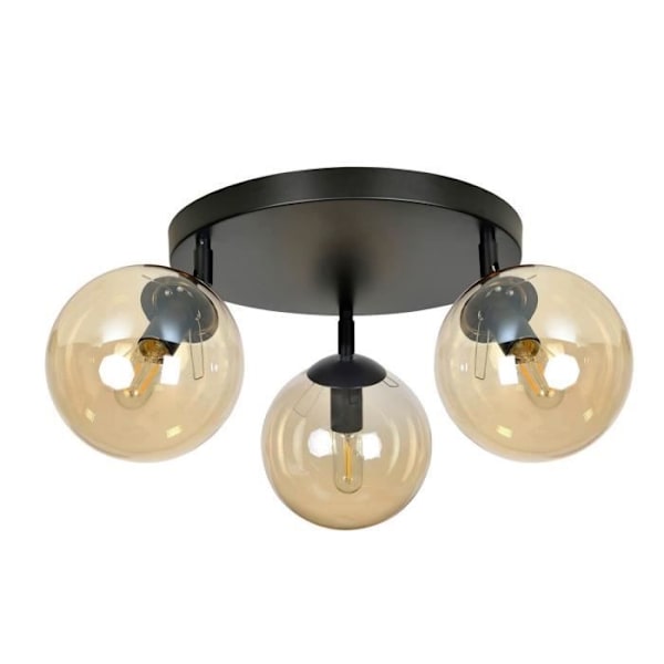 Emibig TOFI Tofi Svart klottakslampa med bärnstensfärgad glasskärm, 3x E14