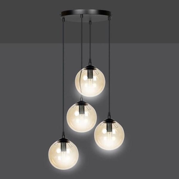 Emibig COSMO Cosmo taklampa svart Globe Cluster med bärnstensfärgad glasskärm, 4x E14