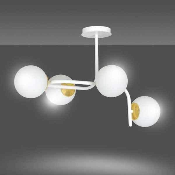 Emibig RAGNAR Taklampa Ragnar Vit/Guld V1 Globe med vit glasskärm, 4x E14