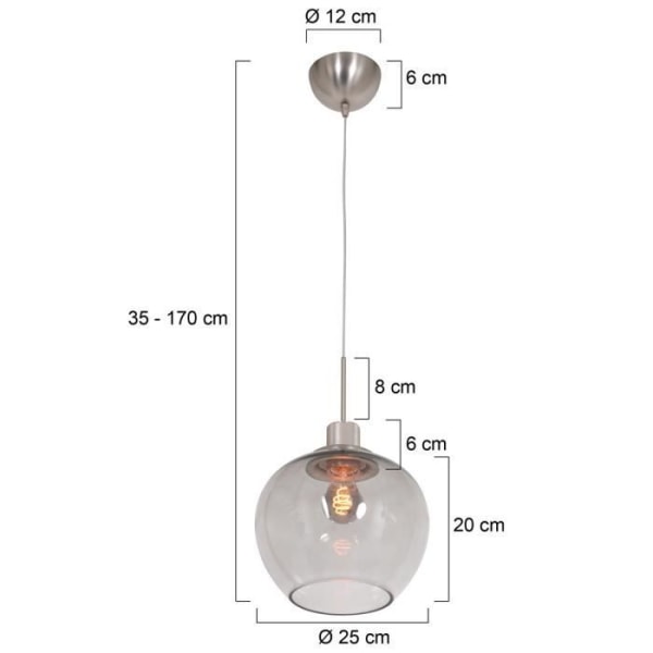 Sienna Lotus nedhængte loftslamper Kuppel børstet stål, gennemsigtigt gråt glas
