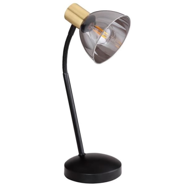 Bordlampe, glas, sort, røg, flexo, H 41 cm, STRAHLER Svart, rök