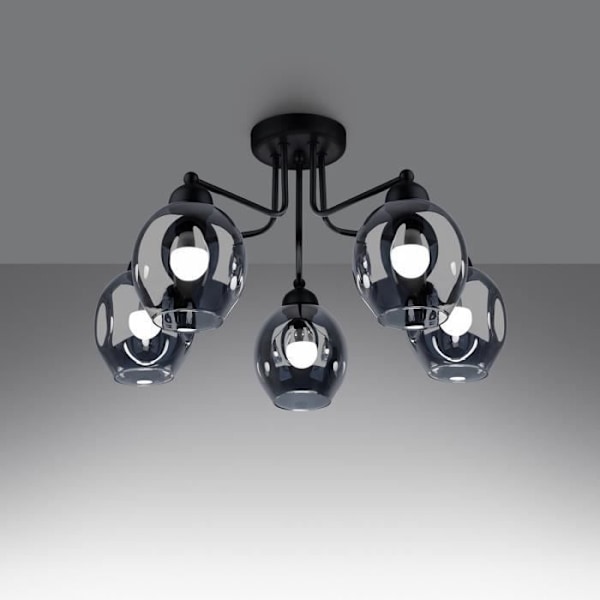 Halv forsænket loftslampe - SOLLUX - Fillan - Sort - 5 E27 lamper - Moderne design