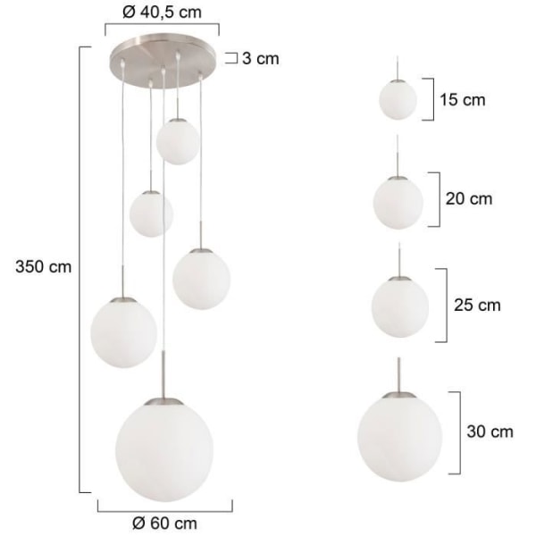 Cluster pendel Sienna Bollique i børstet stål og mat glas - Diameter 63 cm - Fodtype E27