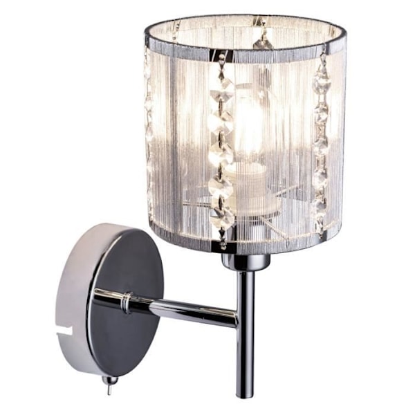 Krystal væglampe, krom, metallisk sølv, højde 24,5 cm